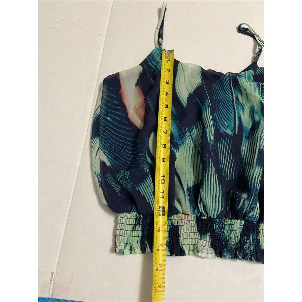 Women Sz Medium Peacock Sleeveless Satin Crop Top Y2K  Fairycore Teal Whimsy 90s - Picture 11 of 15